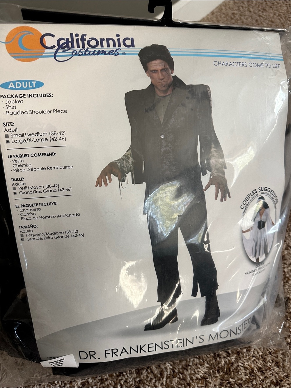 Men’s Frankenstein costume. Size large to extra large.